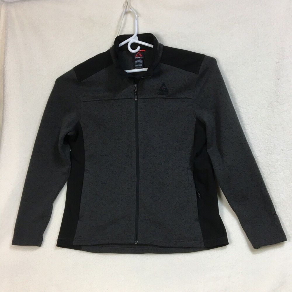 Gerry Knit Micro Fleece Jacket Mens Sz XL Gray Black Full-Zip Pockets Logo